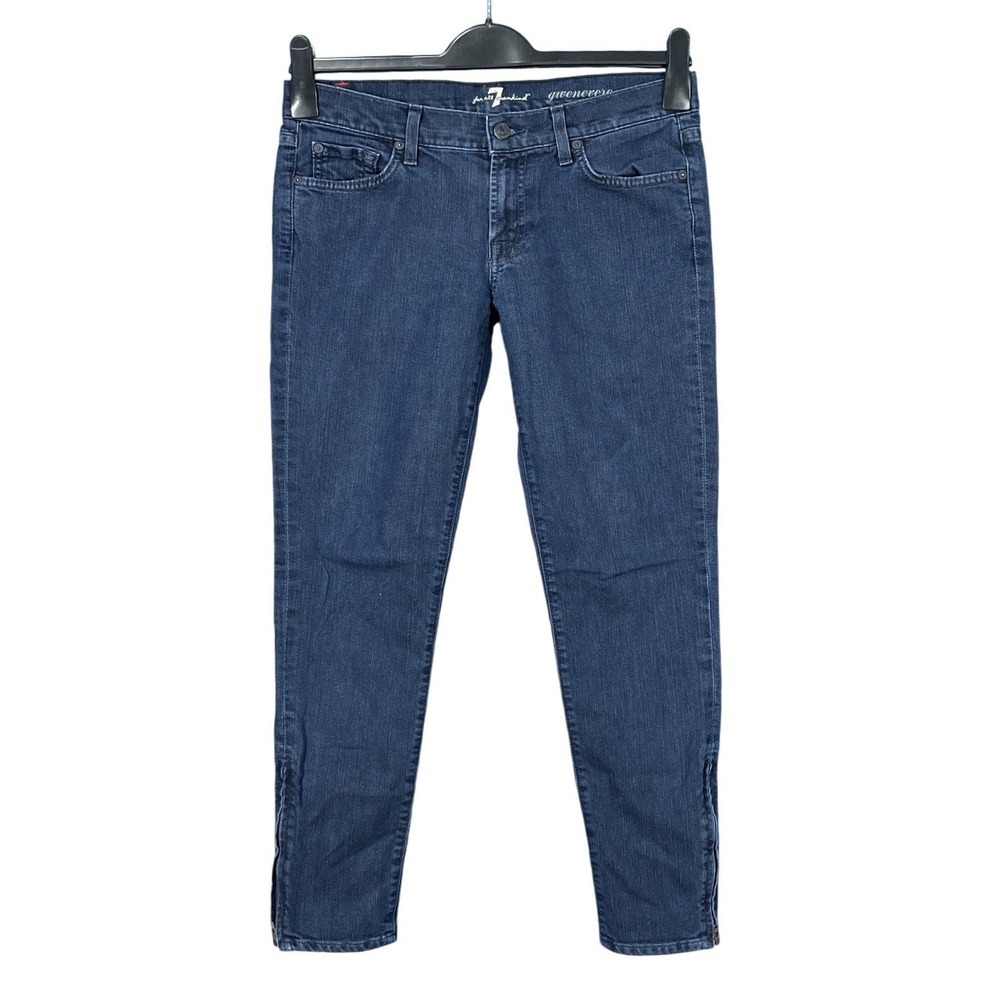 7 FOR ALL MANKIND Gwenevere BLUE Stretch Denim ZIP-ANKLE Women's SKINNY JEANS 28